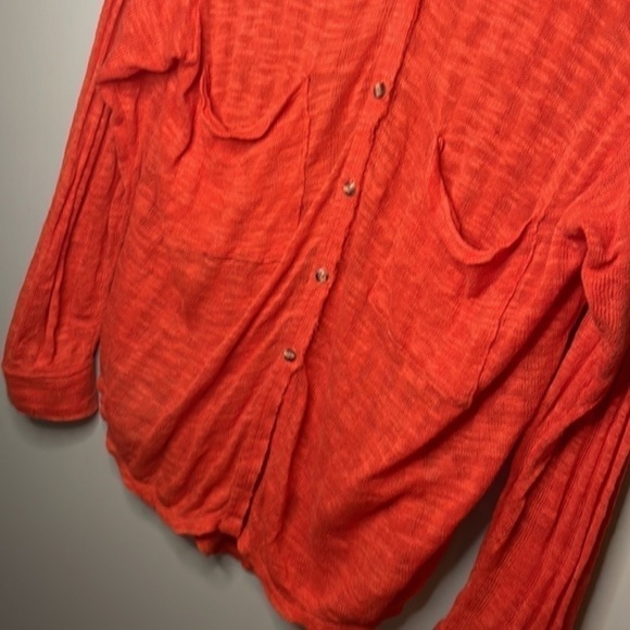 FREE PEOPLE | Women’s FREE PEOPLE Ultra Thin Orange Button Down Shirt Size M - Picture 5 of 8